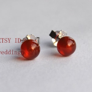 small earrings, 4mm round agate earrings,dark red stud earrings, littler girl earing,kid earring,children earrings,sterling silver stud