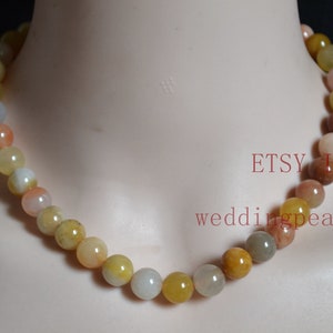 Natural Yellow Jade Necklace, 10.5mm single strand warm jade beaded necklace, delicious necklace, round Goldline Jade beads