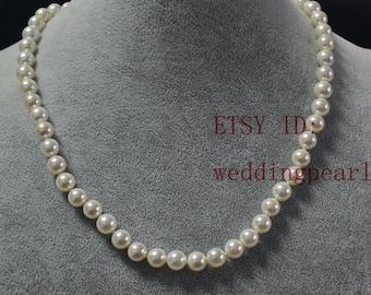 8mm weiße Muschelperlenkette, Perlmuttkette, Perlmuttkette, Muttergeschenk, Hochzeitskette, billige Perlenkette