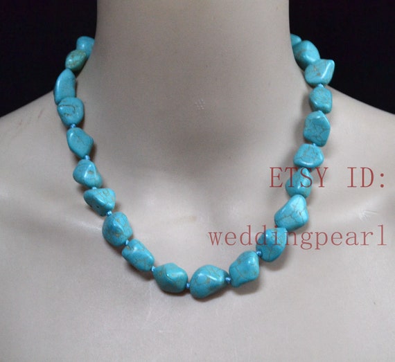Raw Turquoise Necklace 18 Inch14mm Single Strand Fake Turquoise