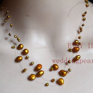 brown Pearl Necklace, 3 strands, 5 strands, 9 strands,Floating brown Necklace, Illusion Necklace,Multistrand Necklace, Real Pearl Necklace