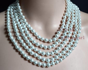long 100 inches 8mm white shell pearl necklac