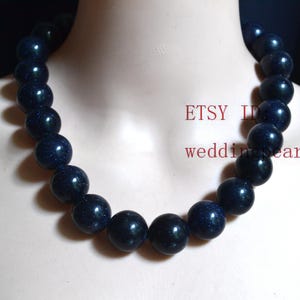 very big deep blue bead necklace, 18mm 20mm blue sand stone necklace, blue glass bead necklace, hand knotted each bead, statement necklace