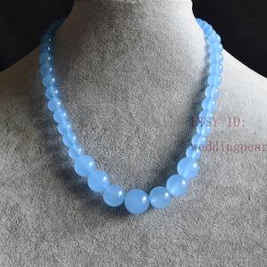 light blue jade gradually necklace, single strand blue necklace,blue beaded necklace,women necklace,statement necklace, blue bead necklace