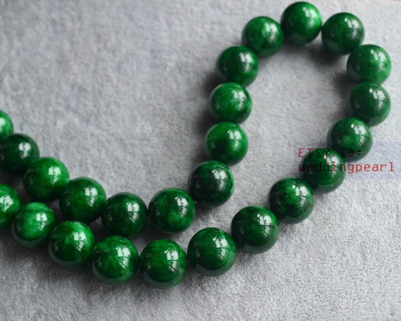 14 mm big dark green jade necklace, hand knotted beaded necklace, statement necklace, mother necklace, women necklace image 2