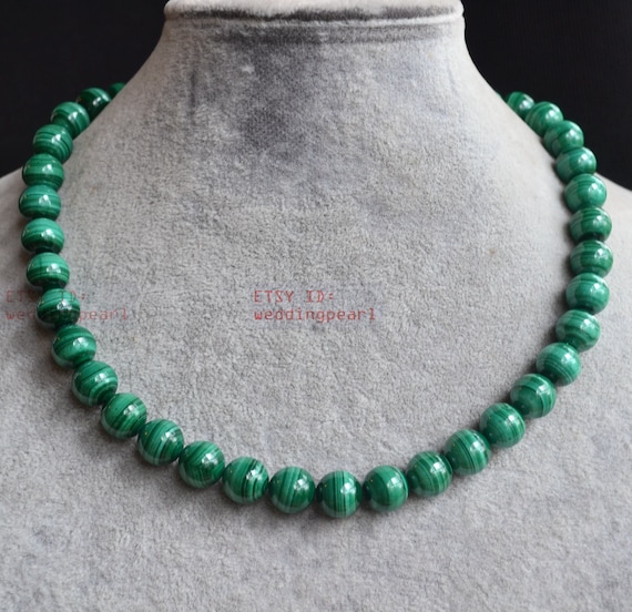 Malachite Beaded Necklace in Rhodium Plated Sterling Silver 18 Inch -  3659892 - TJC