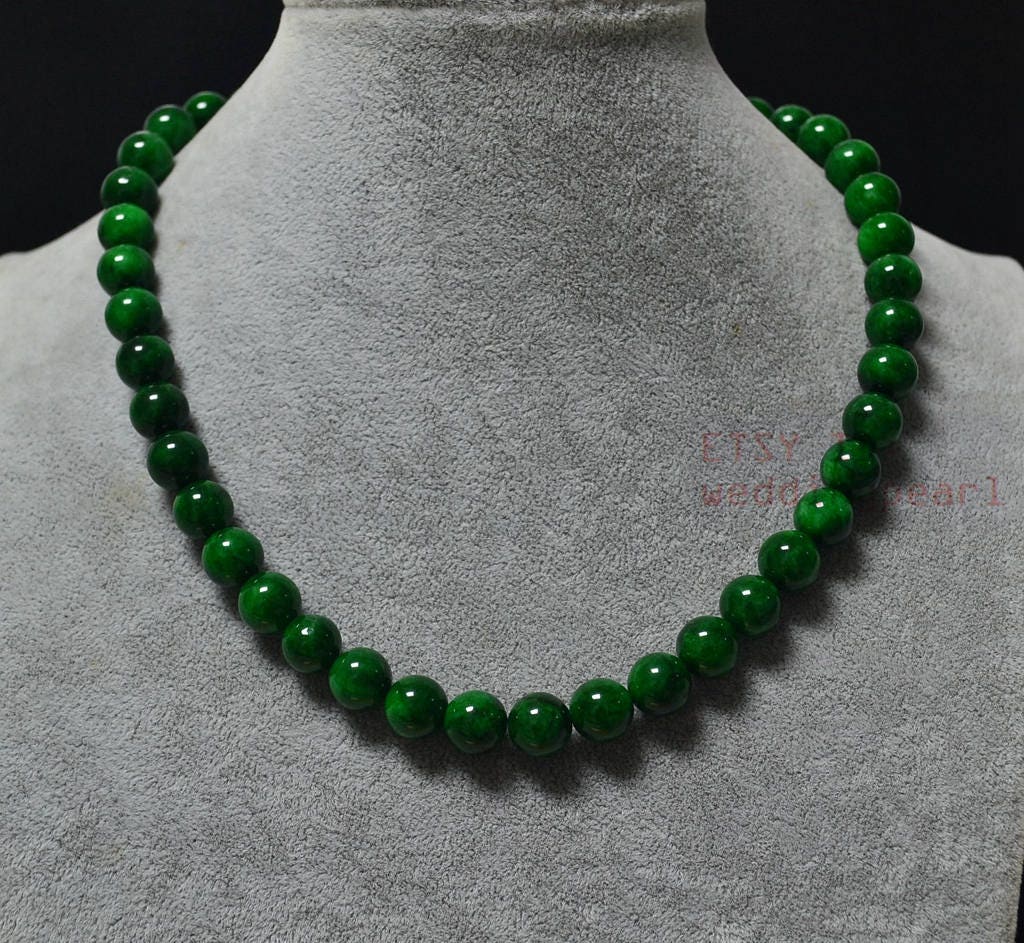 Collana in giada in oro massiccio 14k, collana girocollo con perline di giada verde da 4 mm, regalo per anniversario della moglie, gioielli in giada, collana in giada in oro massiccio 14k