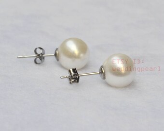 10mm weiße Muschelkern Perle Ohrstecker