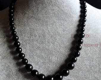 black gradually necklace, single strand agate necklace, real agate bead necklace,wedding necklace,statement necklace,black agate necklace