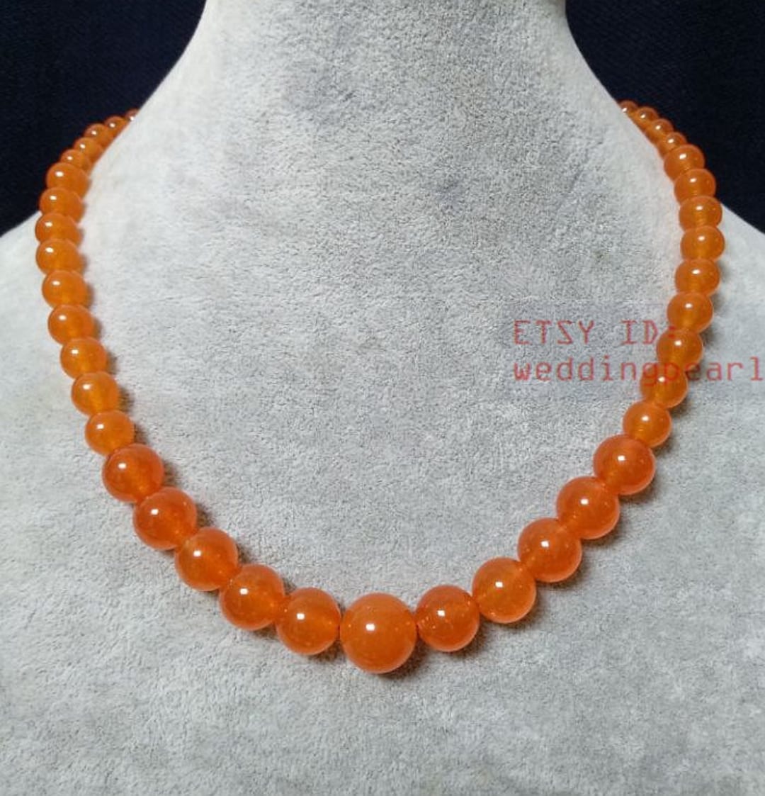 Orange Jade Gradually Necklace, Single Strand Orange Bead Necklace