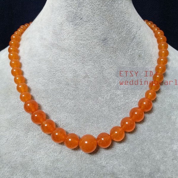 orange jade gradually necklace, single strand orange bead necklace, women necklace,statement necklace, orange color necklace