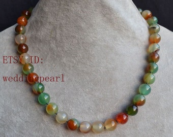colliers en agate multicolore, colliers en agate ronde, colliers en pierres multicolores de 10,5 mm, collier tendance, cadeau de Noël