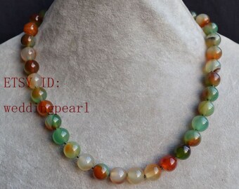 multicolor agate necklaces,round agate necklaces,10.5mm multicolour stone necklaces, statement necklace, Christmas present