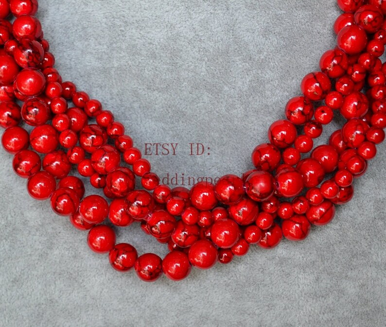 multi-strand red turquosie necklace,five strand turquoise red bead necklace,wedding jewelry,statement necklace,twisted turquoise necklaces image 2