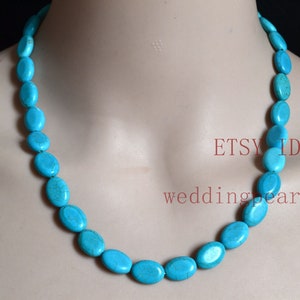 oval beaded necklace,10x14mm fake turquoise beaded necklace, single strand turquoise necklace, wedding necklace, statement necklace