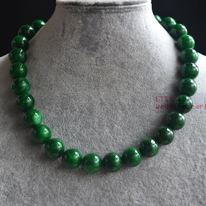 14 mm big dark green jade necklace, hand knotted beaded necklace, statement necklace, mother necklace, women necklace