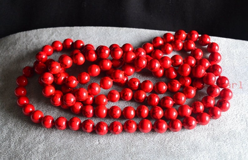 55 inches 10 mm red turquoise necklace single strand image 2