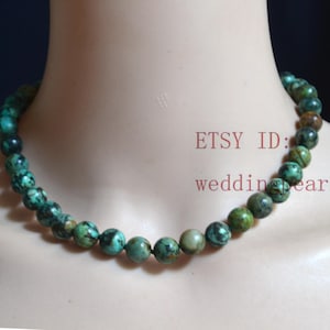 10mm Beautiful Africa turquoise necklace,single strand real turquoise necklace,statement necklace, women necklace,real stone necklace