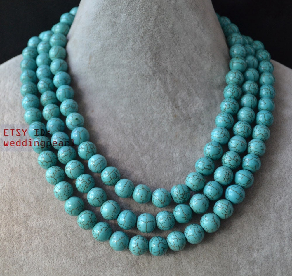 10mm Turquoise Necklacetriple Strand 