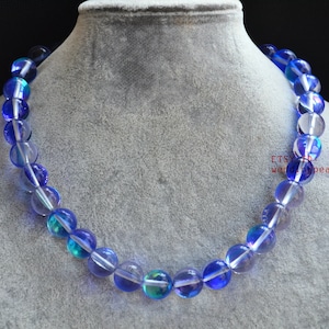 12.2mm Blue Glass Necklace, High Quality Beautiful Shining Necklace, big blue beaded necklace, statement necklace, Christmas gift