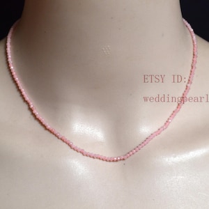Natürliche rosa Opal Halskette, 2,5 mm / 3 mm / 4 mm, facettierter Stein, Einzelstrang kleine rosa Steinperlenkette, echte Steinkette
