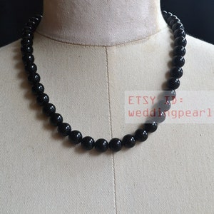 10mm black agate necklace,single strand black bead necklace,statement necklace, women necklace,real stone necklace, classical necklace