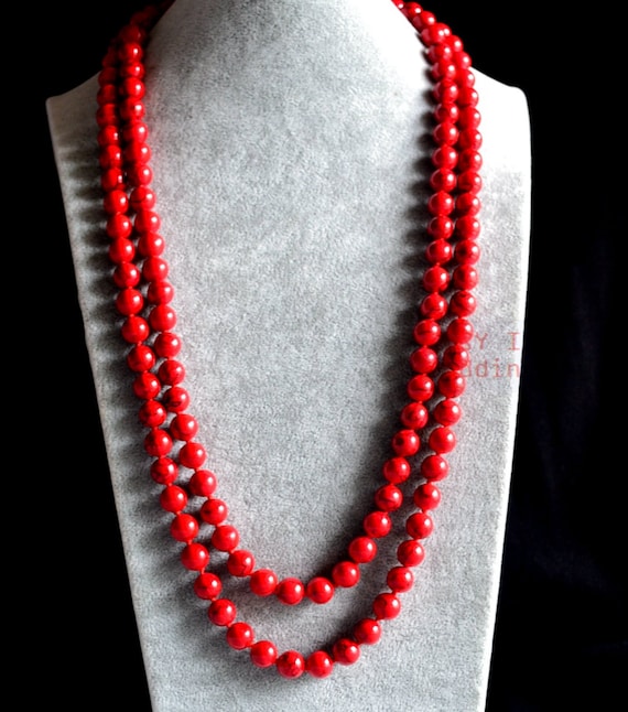 Inches Mm Red Turquoise Necklace Single Strand Etsy