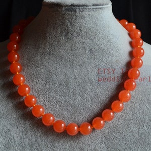 12mm orange jade necklaces,  orange color necklaces,single orange bead necklace,hand knotted jade necklace, mother necklace,wedding jewelry