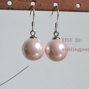 Pink Pearl Earrings, Mother of Pearl Dangling Earrings, Shell Pearl with Sterling Silver Hook Earrings, Bridesmaid Earrings, Fake Pearl Bead