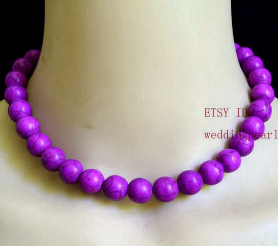 Purple Turquoise Necklace, 12mm Single Strand Turquoise Necklace