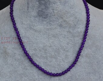 4.5mm Purple Jade Beaded Necklace, Stainless Steel Clasp