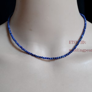 2mm/3mm natural lapis lazuli necklace,small navy blue bead necklace, semi precious stone necklace, sweet stone necklace, Gemstone necklace