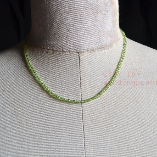 2.5mm kleine Olivin Halskette,kleine hell grüne Perlenkette,kleine Halskette,Kinder Halskette,Blumenmädchen,Fayalith Halskette