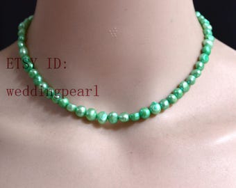 Turquoise Green Baroque Pearl Necklace, 6-7mm Real Pearl Necklace, Simple Pearl Necklace, Blue Green Beaded Necklace, cord pearl necklace