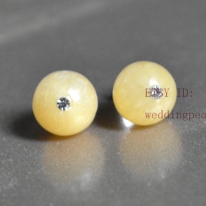 Natural Light yellow jade with rhinestone earrings, gemstone earrings, yellow beads earrings, yellow stud earrings, women earrings