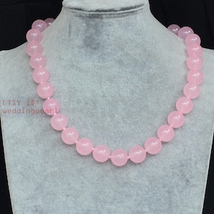 14mm pink Jade Necklace, Single Strand Big pink  Bead Necklace, statement necklace, pink  stone necklace, beaded necklace