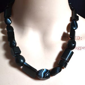 black onyx stone necklace, 20 inch natural black agate beaded, Gems Beads Necklace, statement necklace
