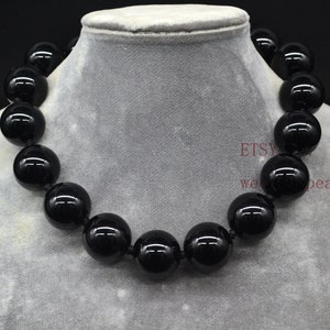 very big black agate bead necklace, 20 mm black bead necklace, women necklace,men necklace, hand knotted each bead, statement necklace