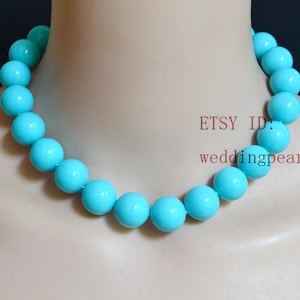 light blue beads necklace,16mm turquoise color mother of pearl beaded,shell pearl necklace,pearl necklace,wedding jewelrys,gift for her.