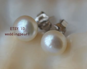 pearl earrings - AAA 7-7.5mm ivory Pearl earrings Stud, Freshwater Pearl Earring, wedding earrings, bridesmaids earrings, wedding jewelry