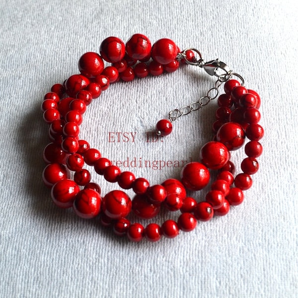 Red Beaded Bracelet - Etsy
