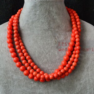 turquoise necklace,triple strand orange turquoise necklace,statement necklace,man-made turquoise necklaces,orange bead necklace, women