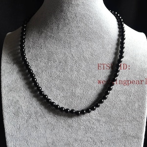 6mm single strand black agate necklace, black bead necklace,kides necklace,children necklace,flower girl necklace,wedding necklace