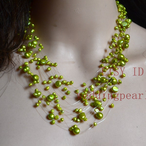 Aylani Green Beaded Pearl Necklace