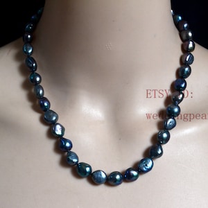 peacock black pearl Necklace, 10x11mm baroque pearl necklace, single strand peacock black pearl necklace, freshwater pearl beaded