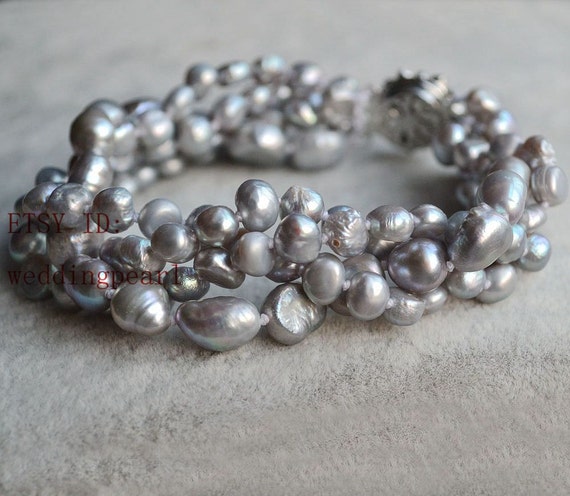 Baroque pearl bracelet grey pearl bracelets4 rows 8 inch | Etsy