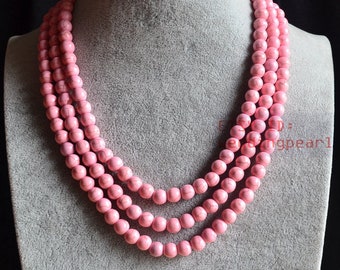 pink turqoise necklace,triple strands fake bead necklace,light pink color necklace, statement necklace, wedding bridesmaid necklace