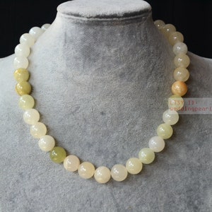 12.2mm natural light color jade necklaces, single strand real jade beaded necklace, hand knotted jade necklace, statement necklace