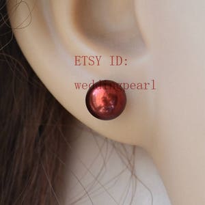 Pendientes de perlas marrones - pendientes de perlas de agua dulce AAA de 7,5 mm semental de poste de plata de ley, pendientes marrones, pendientes de boda, cuenta marrón