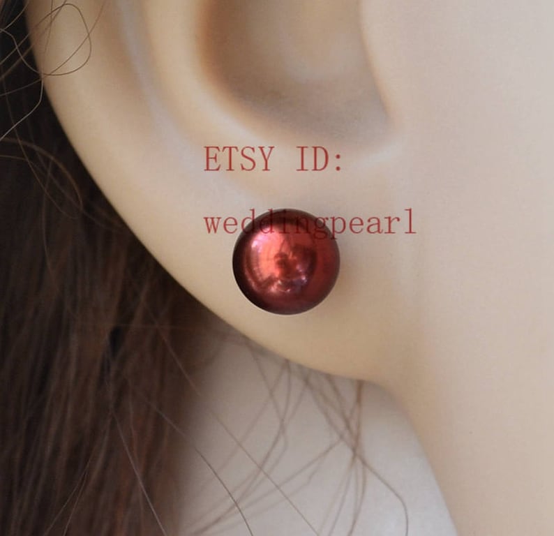 AAA 7.5mm freshwater pearl earrings stud sterling silver post stud wedding earrings brown earrings brown bead Brown pearl earrings